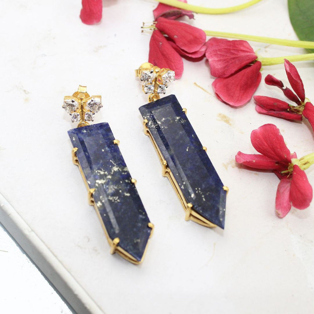 Natural Lapiz Lazuli Fancy Shape Cut polish Casted Butterfly with Mossanite 925 sterling Silver Rhodium Polished