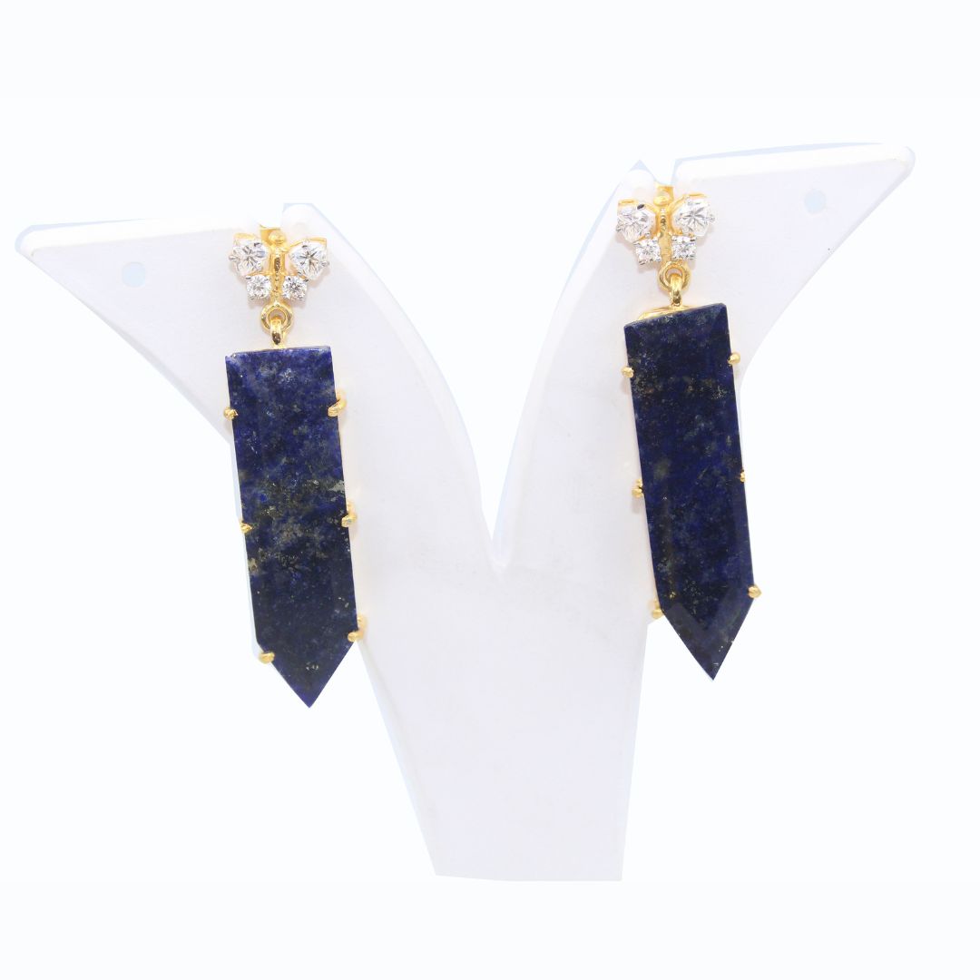 Natural Lapiz Lazuli Fancy Shape Cut polish Casted Butterfly with Mossanite 925 sterling Silver Rhodium Polished