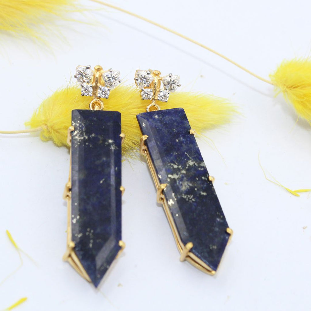 Natural Lapiz Lazuli Fancy Shape Cut polish Casted Butterfly with Mossanite 925 sterling Silver Rhodium Polished