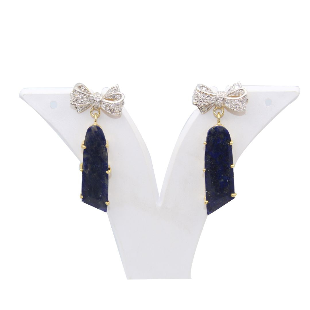 Natural Lapis Lazuli Fancy Shape Cut Polish Casted Bow with Mossanite 925 Sterling Silver Gold Rhodium Polished
