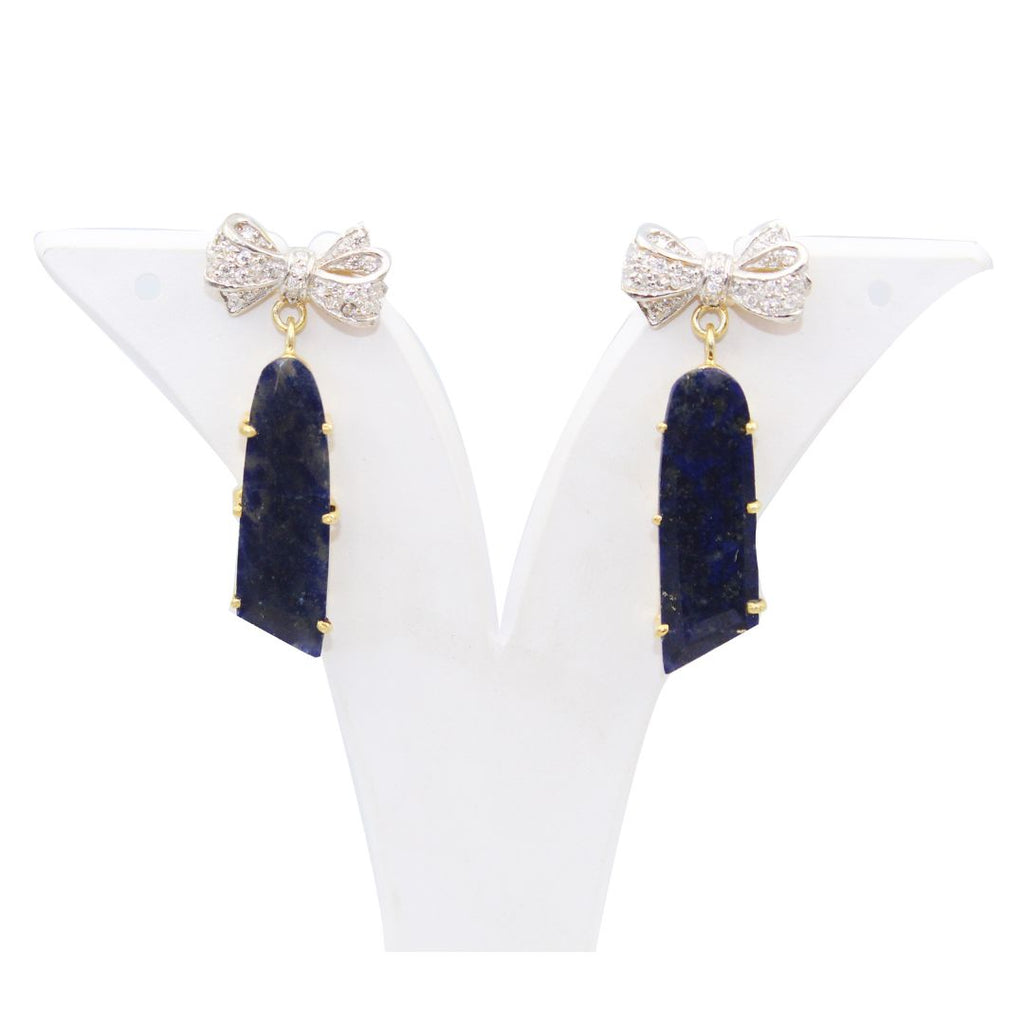 Natural Lapis Lazuli Fancy Shape Cut Polish Casted Bow with Mossanite 925 Sterling Silver Gold Rhodium Polished