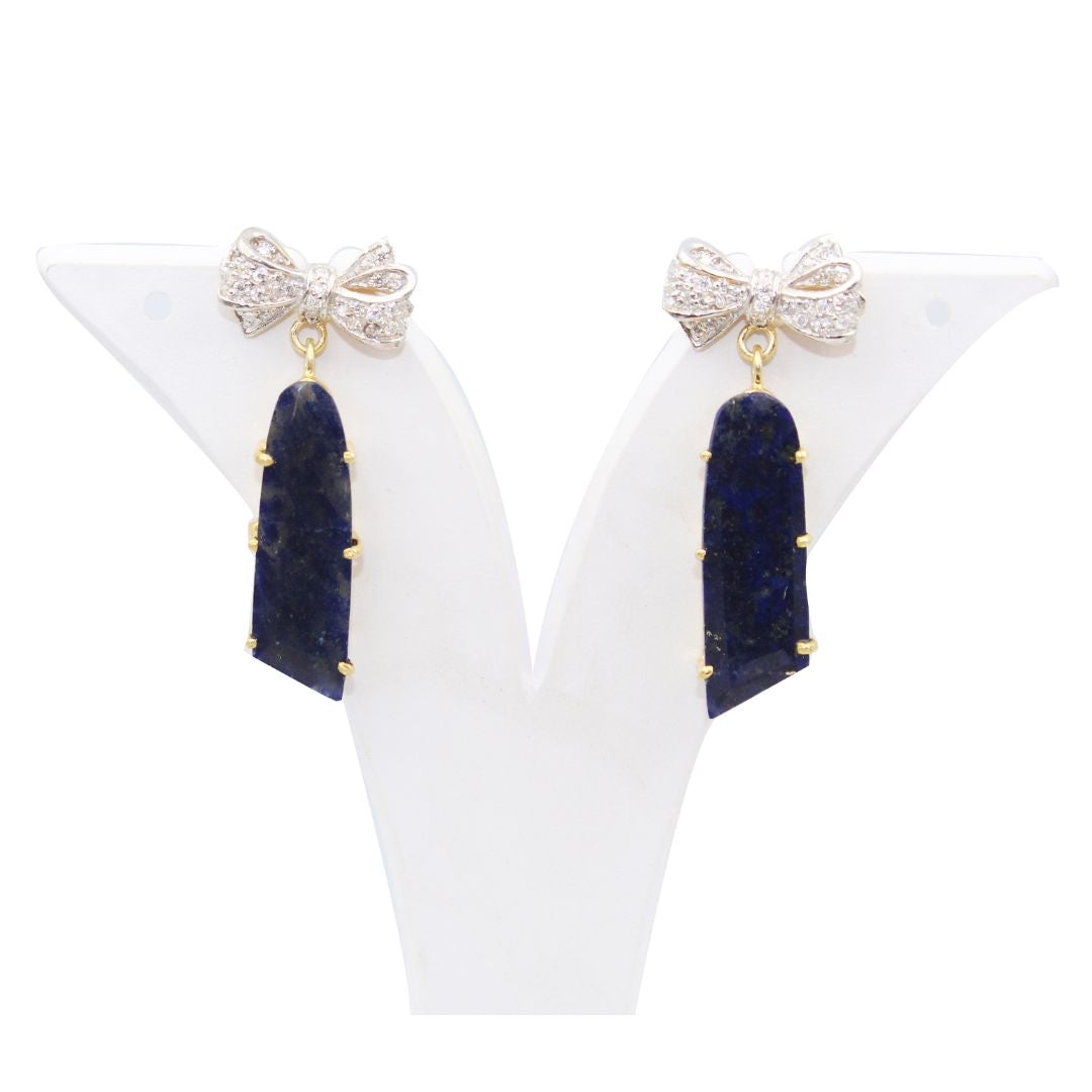 Natural Lapis Lazuli Fancy Shape Cut Polish Casted Bow with Mossanite 925 Sterling Silver Gold Rhodium Polished