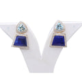Natural Lapis Lazuli Trillion Shape Blue topaz with Mossanite 925 Sterling Silver Rhodium Polished