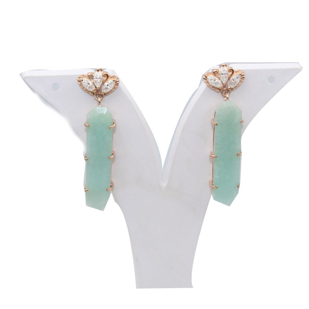 Natural Amazonite Casted Flower with big size Mossanite 925 sterling Silver Rose Gold polished