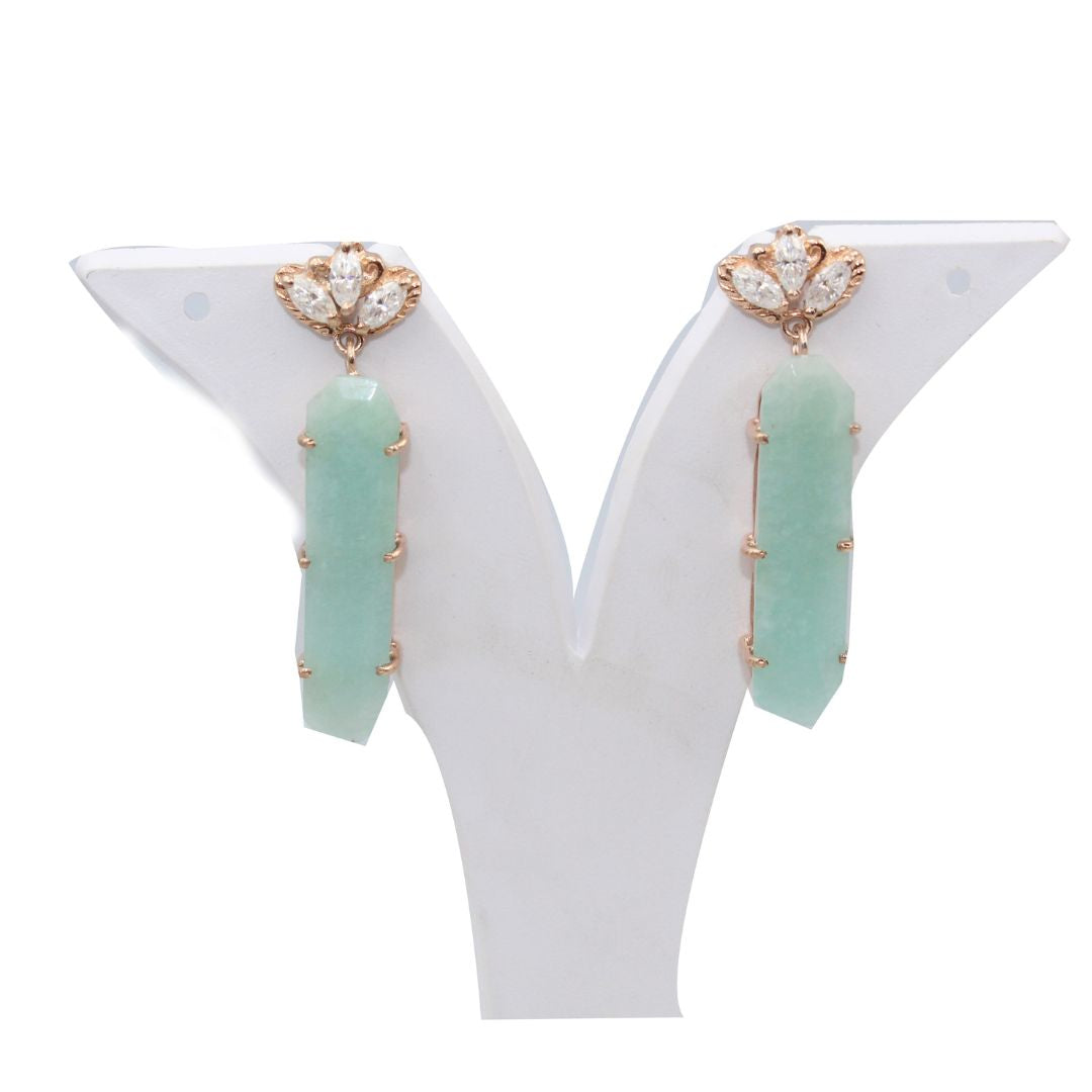 Natural Amazonite Casted Flower with big size Mossanite 925 sterling Silver Rose Gold polished
