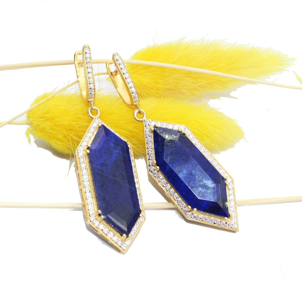 Natural Amazonite Amethyst Stud With Mossanite 925 Sterling silver Gold Rhodium Polished Earring (Copy)