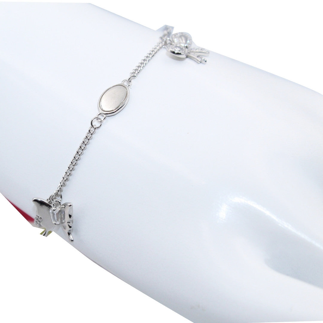 925 Sterling Silver Bow Bracelet: Dainty Cubic Zirconia Charm, Adjustable Chain