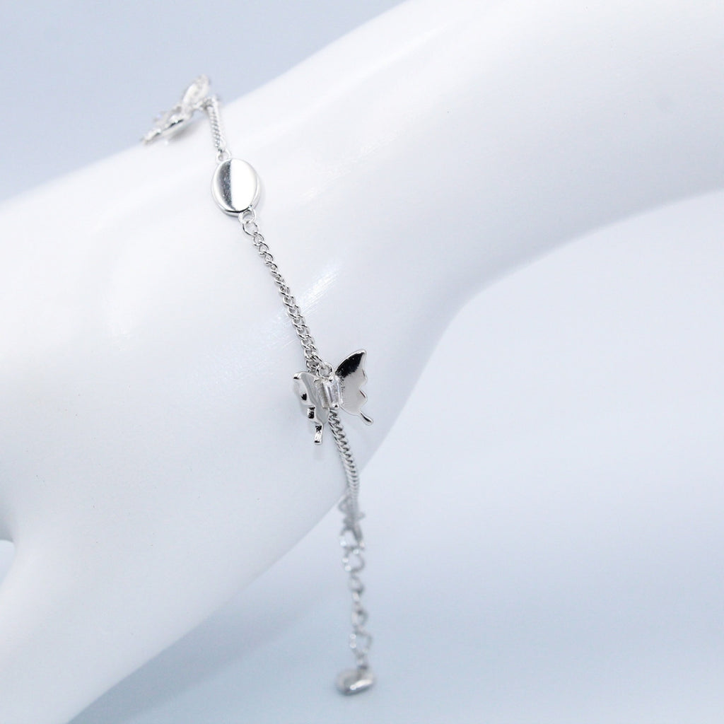 925 Sterling Silver Bow Bracelet: Dainty Cubic Zirconia Charm, Adjustable Chain