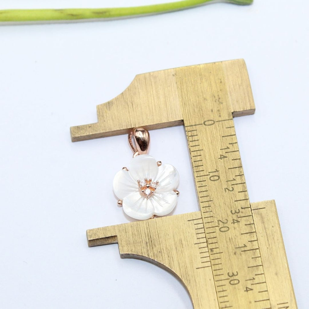 Mother of Pearl Flower Pendant: 925 Sterling Silver Rose Gold Plated Floral Jewelry