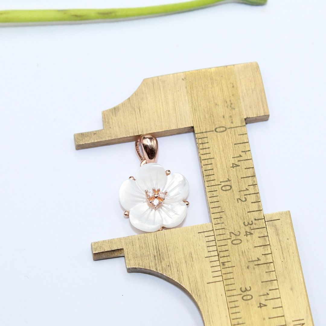 Mother of Pearl Flower Pendant: 925 Sterling Silver Rose Gold Plated Floral Jewelry