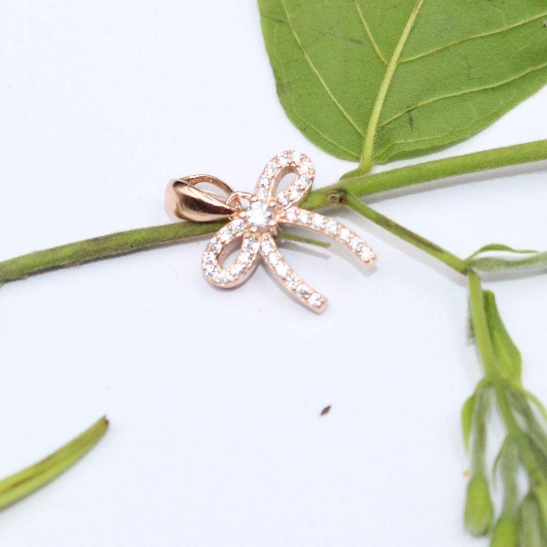 Rose Gold Bow Pendant: 925 Sterling Silver Ribbon Charm