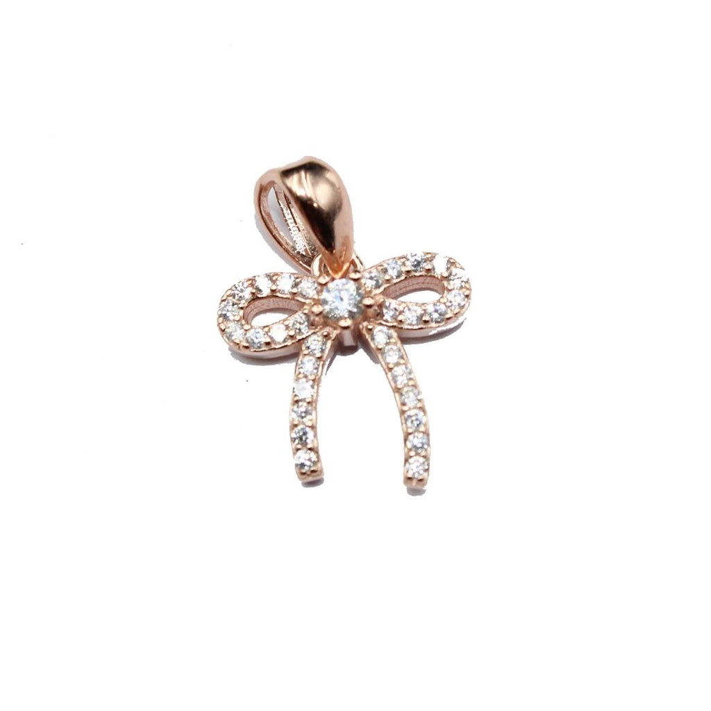 Rose Gold Bow Pendant: 925 Sterling Silver Ribbon Charm