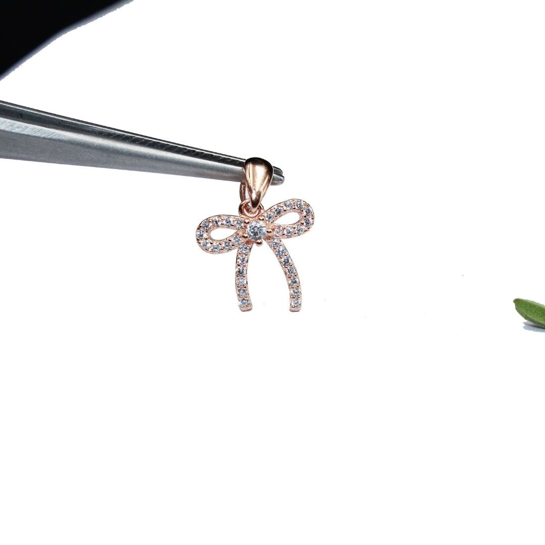 Rose Gold Bow Pendant: 925 Sterling Silver Ribbon Charm