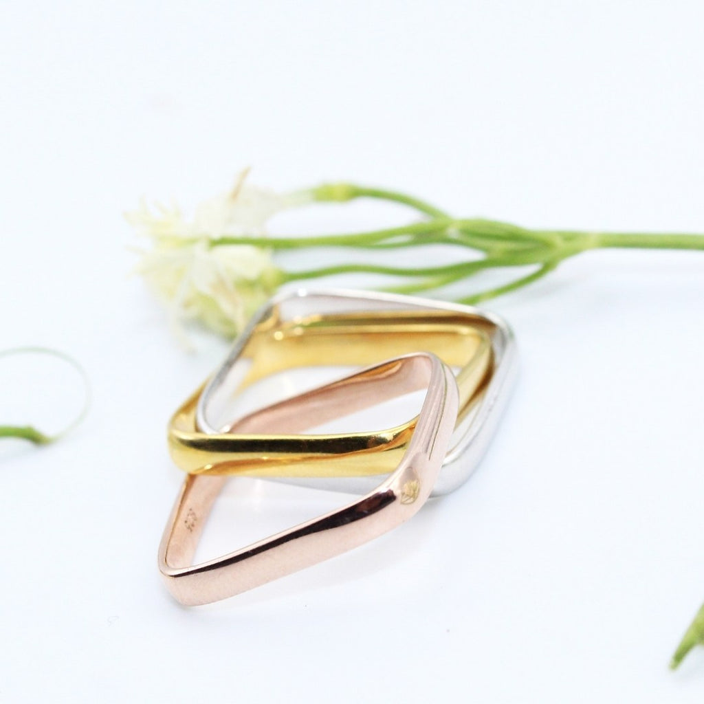 Geometric Square Rings Set | Gold Silver Rose Gold Stackable Rings | Minimalist Unisex Ring | Modern Couple Ring | Stylish Fashion Jewelry Gift (Size : US-8)