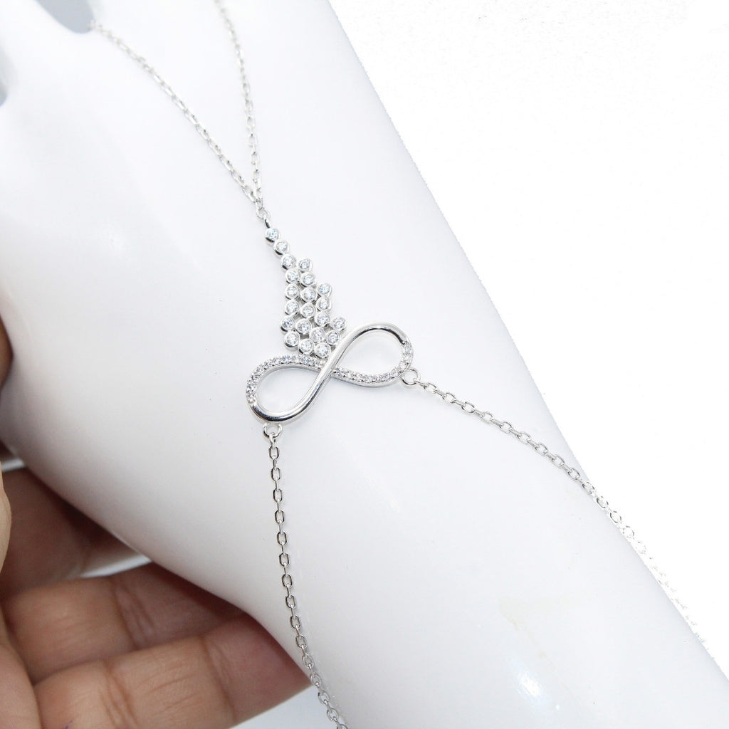 925 Sterling Silver Infinity Wing Bracelet: Crystal Angel Wing, Spiritual Jewelry