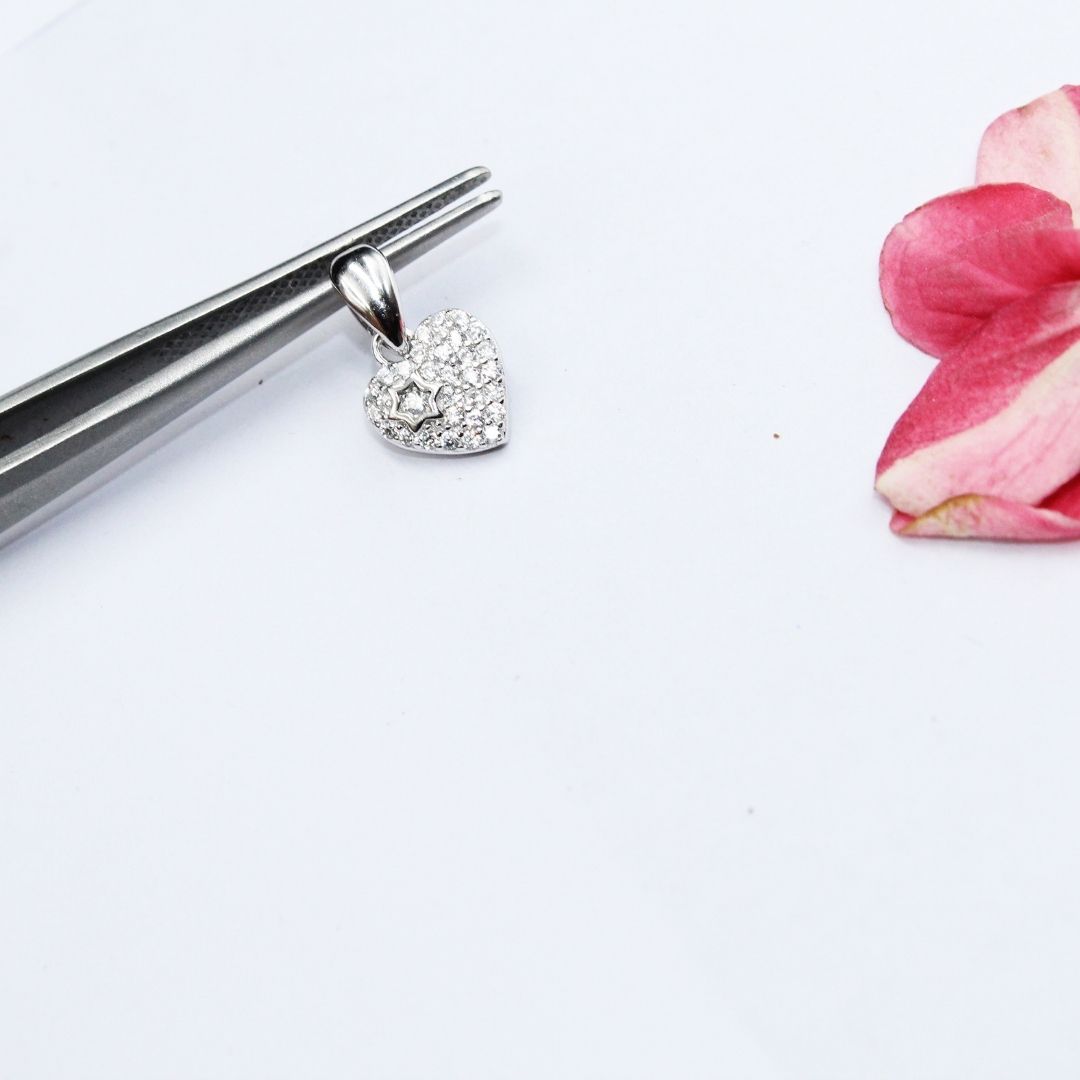 925 Sterling Silver Heart Pendant:  Cubic Zirconia
