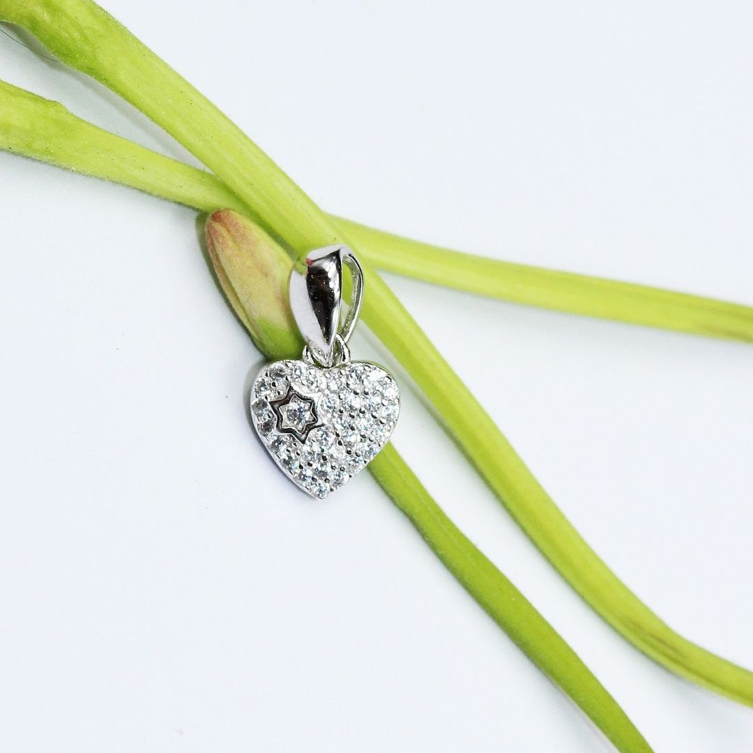 925 Sterling Silver Heart Pendant:  Cubic Zirconia