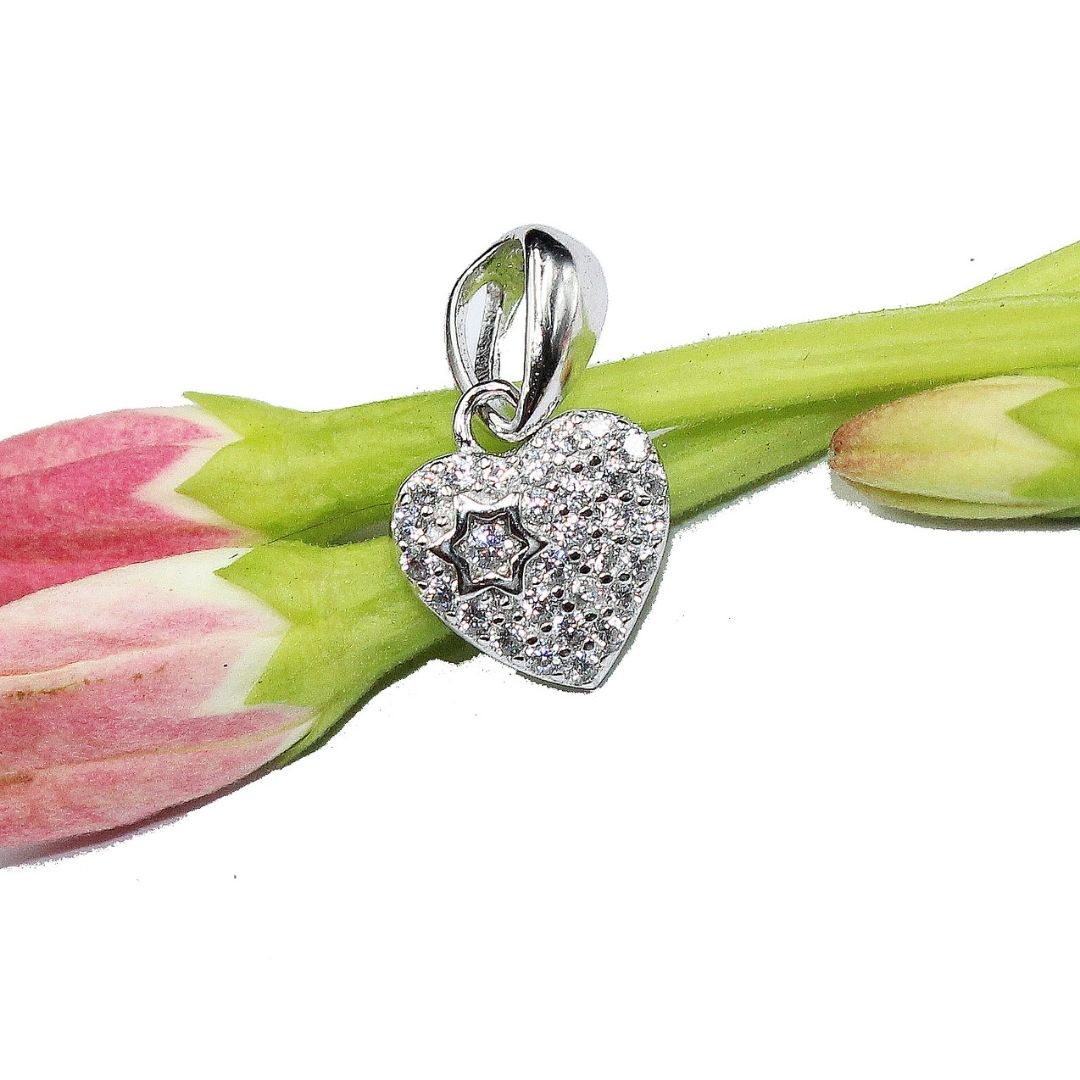925 Sterling Silver Heart Pendant:  Cubic Zirconia