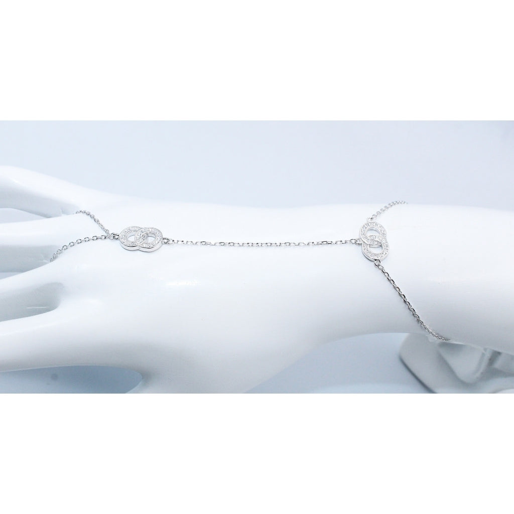 925 Sterling Silver Interlocking Circle Bracelet: Cubic Zirconia Friendship Jewelry