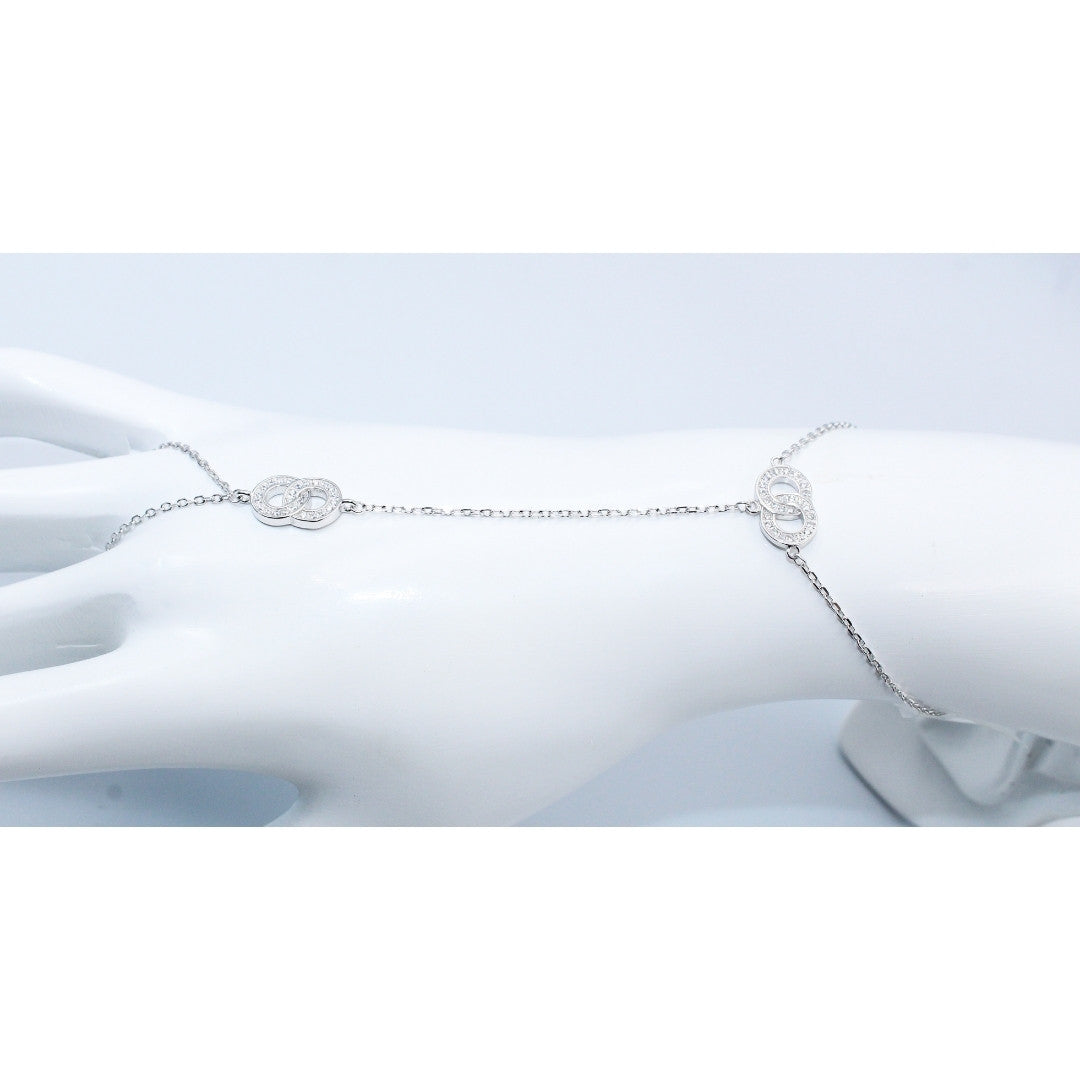 925 Sterling Silver Interlocking Circle Bracelet: Cubic Zirconia Friendship Jewelry