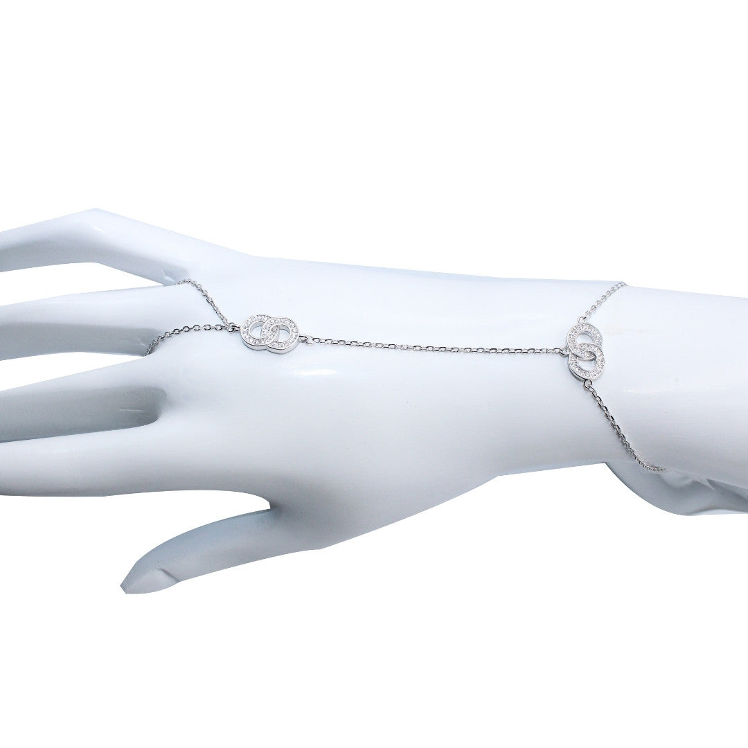 925 Sterling Silver Interlocking Circle Bracelet: Cubic Zirconia Friendship Jewelry