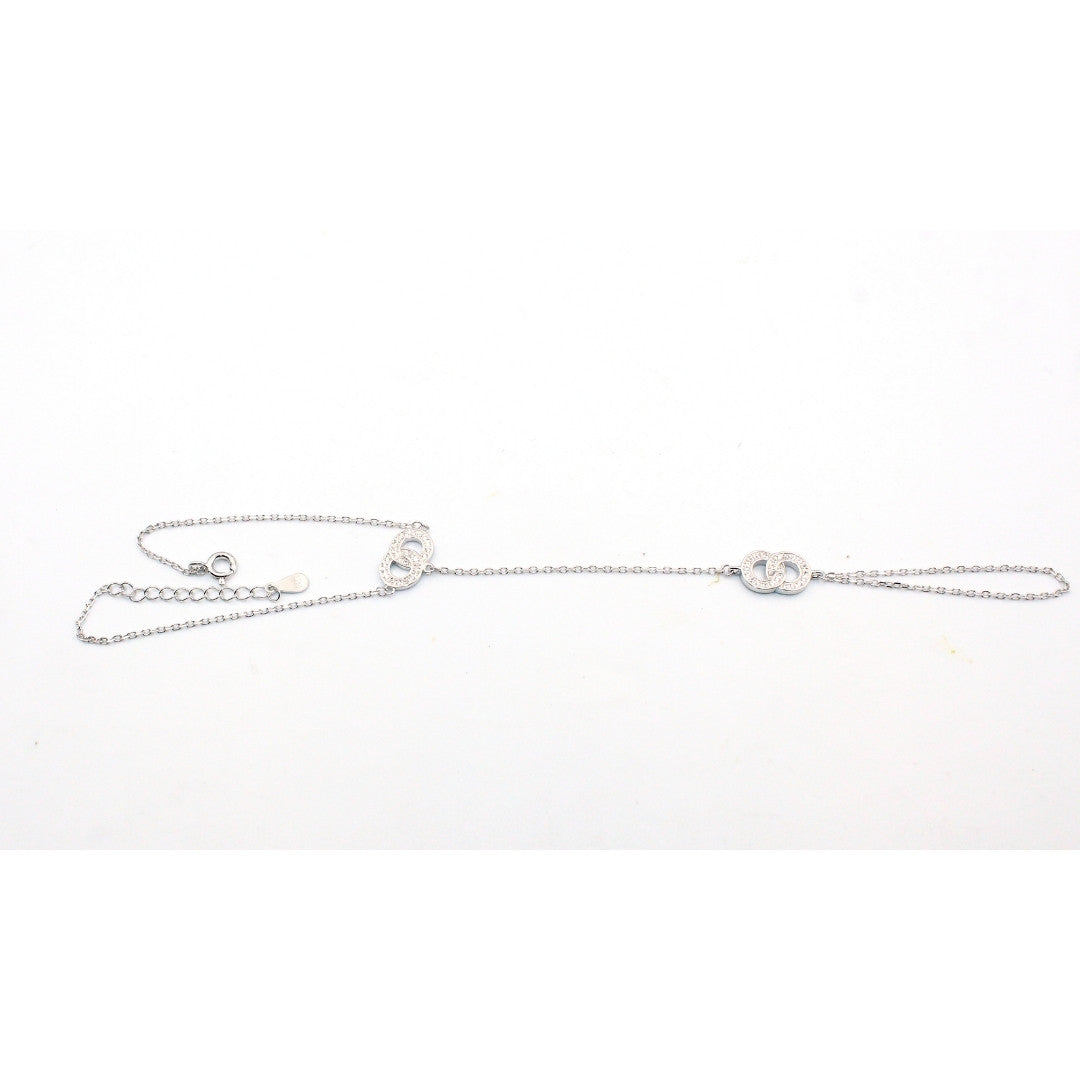 925 Sterling Silver Interlocking Circle Bracelet: Cubic Zirconia Friendship Jewelry