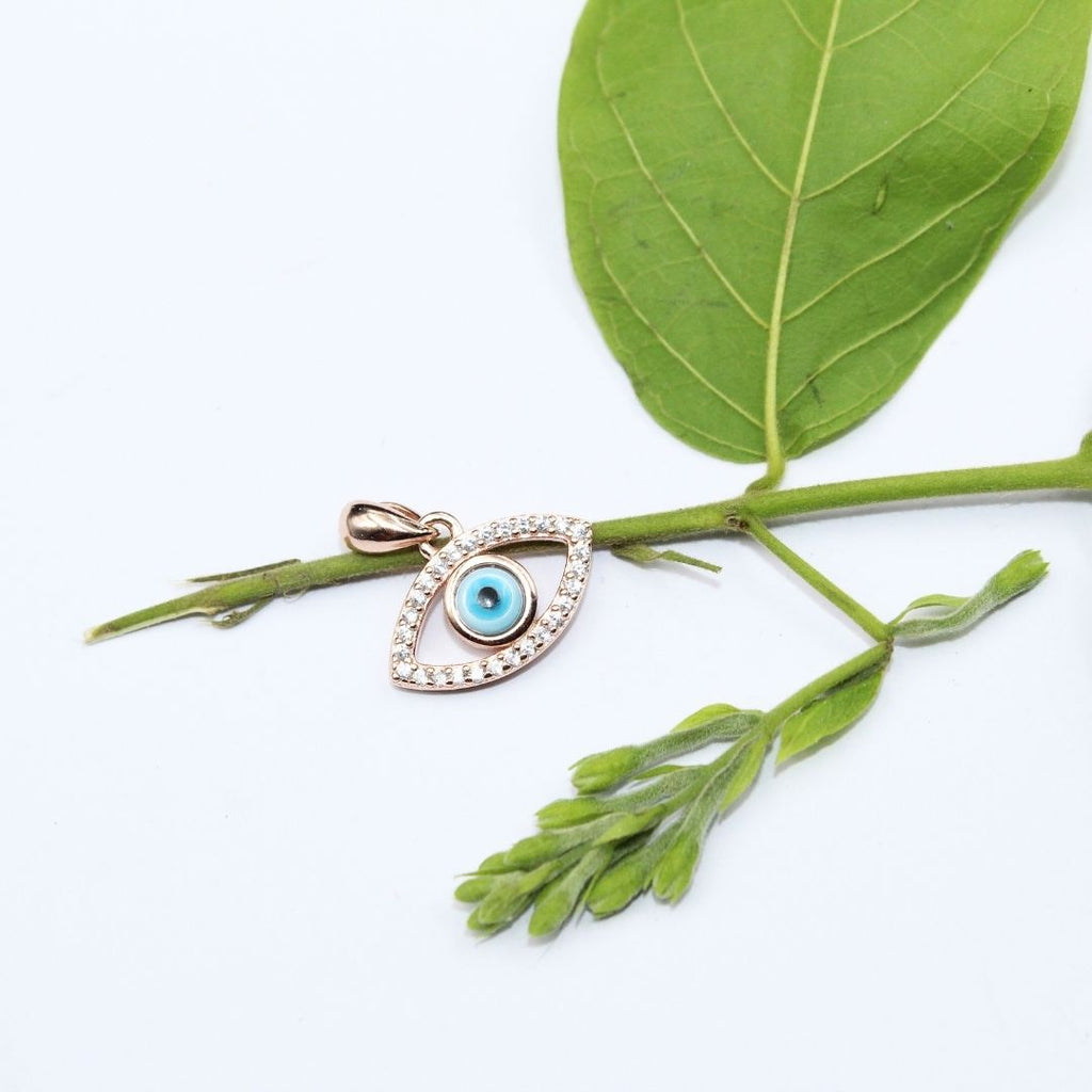 Rose Gold Evil Eye Pendant: 925 Sterling Silver Protection Jewelry
