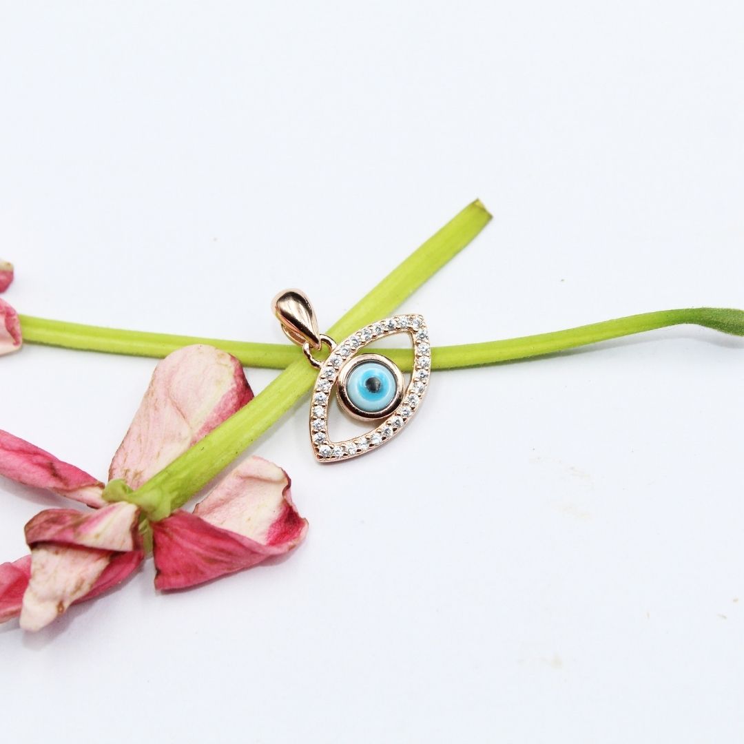 Rose Gold Evil Eye Pendant: 925 Sterling Silver Protection Jewelry