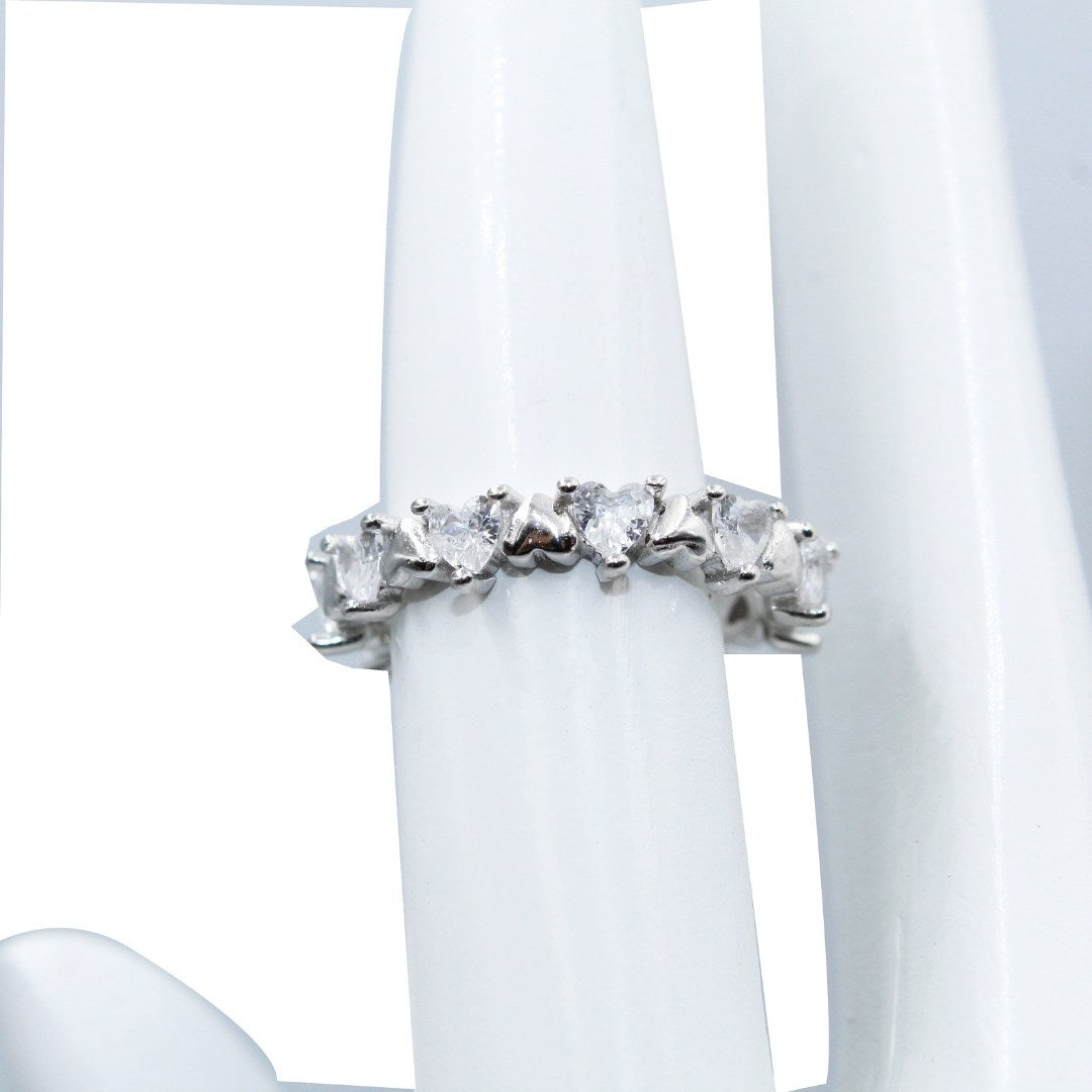 925 Sterling Silver Heart Eternity Band Ring: Crystal Promise Wedding Jewelry ( Size : US-7)