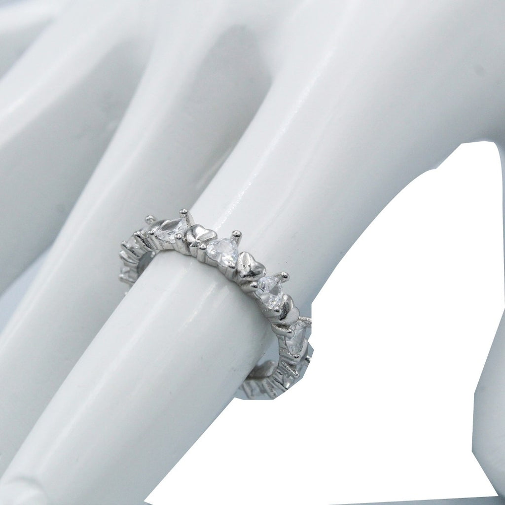 925 Sterling Silver Heart Eternity Band Ring: Crystal Promise Wedding Jewelry ( Size : US-7)