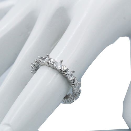 925 Sterling Silver Heart Eternity Band Ring: Crystal Promise Wedding Jewelry ( Size : US-7)