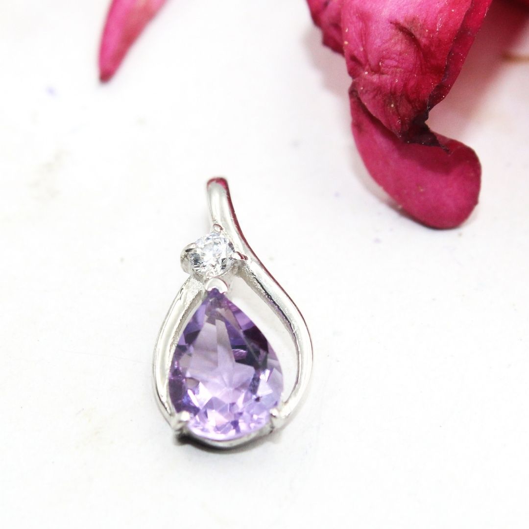 Amethyst Teardrop Pendant: 925 Sterling Silver Gemstone, February Birthstone