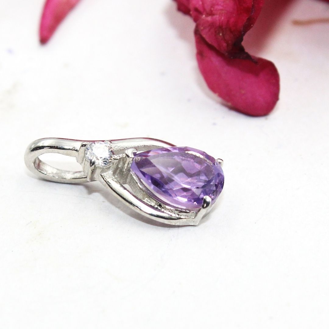 Amethyst Teardrop Pendant: 925 Sterling Silver Gemstone, February Birthstone