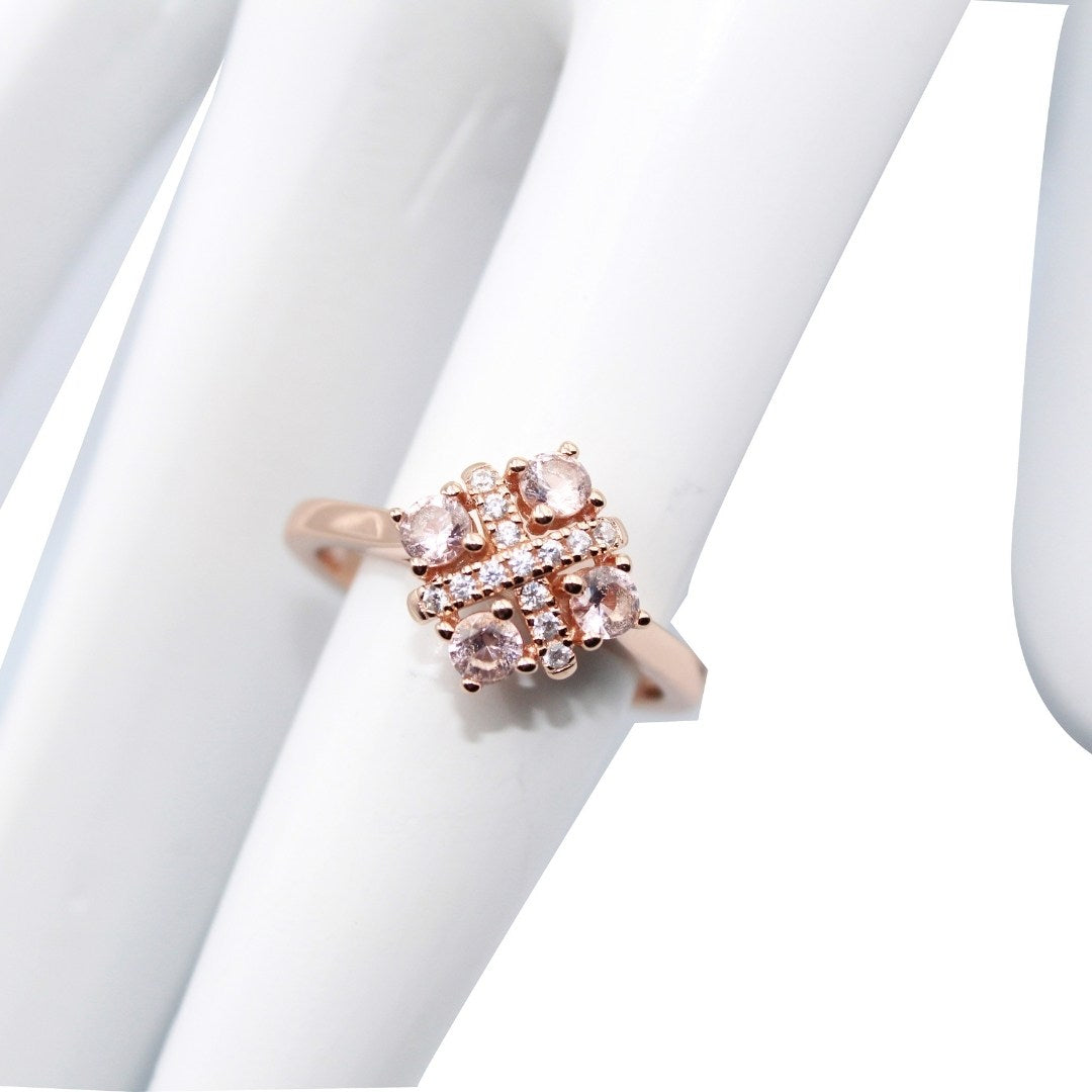 Rose Quartz Cluster Ring: 925 Sterling Silver Rose Gold Plated ( Size : US-6)