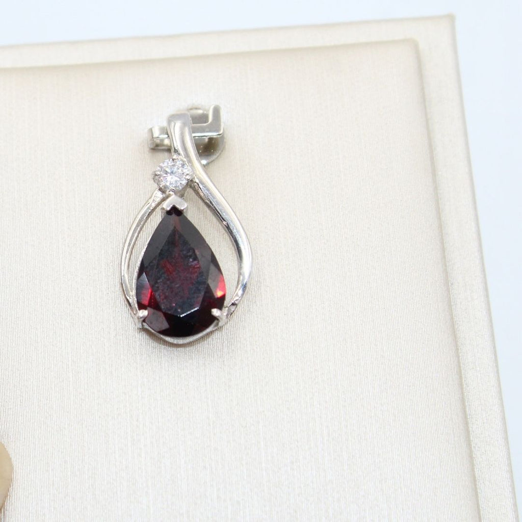 Teardrop Garnet 925 Sterling Silver Pendant - January Birthstone