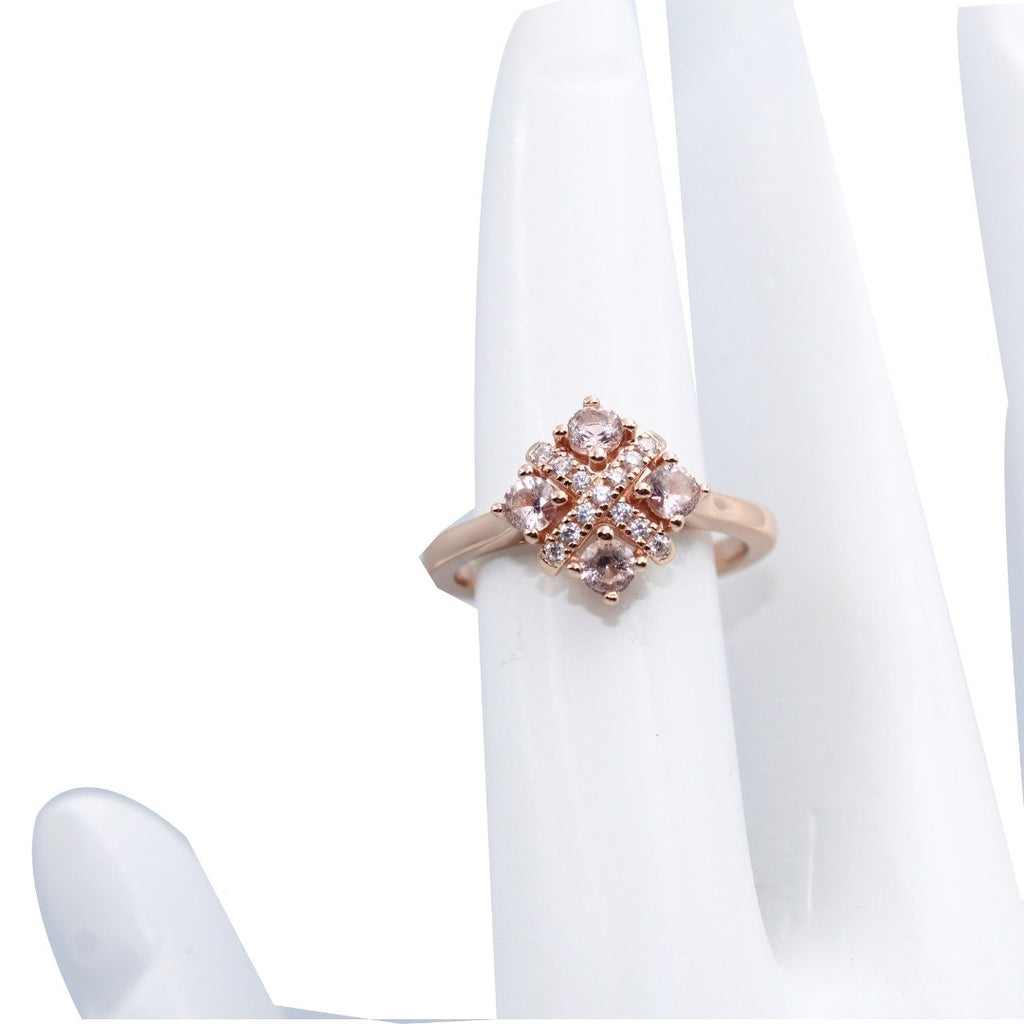 Rose Quartz Cluster Ring: 925 Sterling Silver Rose Gold Plated ( Size : US-6)