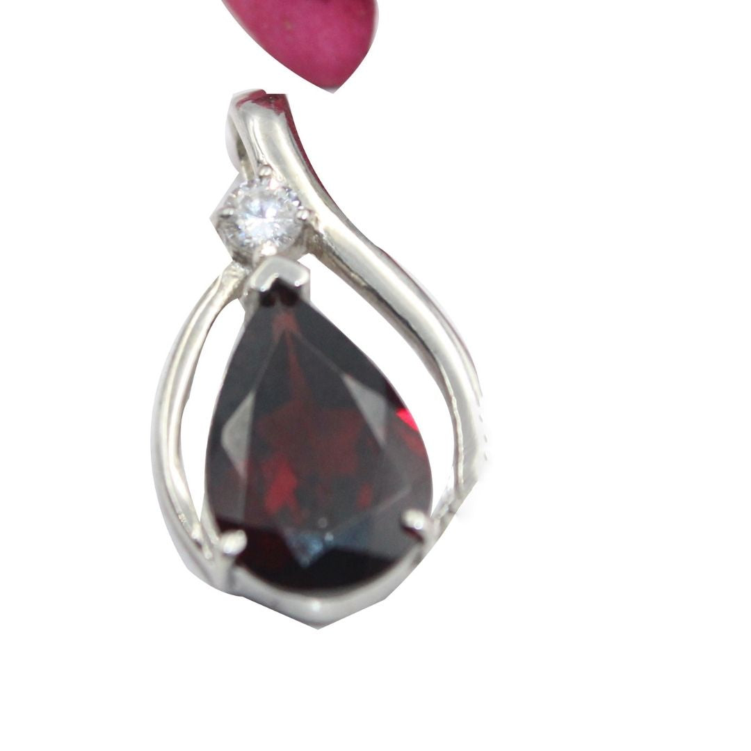 Teardrop Garnet 925 Sterling Silver Pendant - January Birthstone