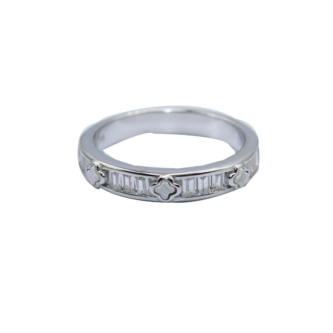 Silver Baguette Ring: 925  Sterling Silver Cubic Zirconia Eternity Band (Size : US-7)