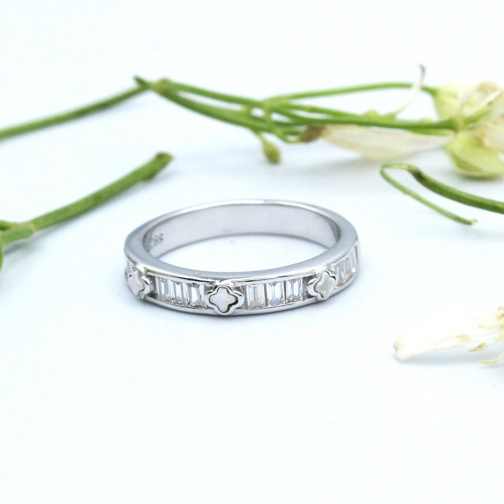 Silver Baguette Ring: 925  Sterling Silver Cubic Zirconia Eternity Band (Size : US-7)