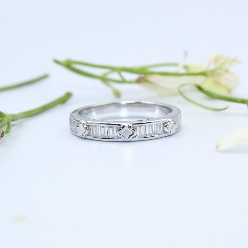 Silver Baguette Ring: 925  Sterling Silver Cubic Zirconia Eternity Band (Size : US-7)