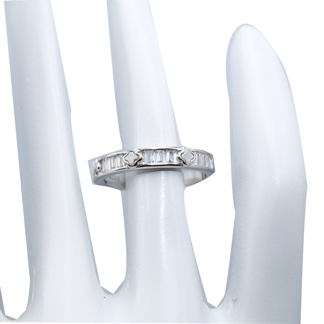 Silver Baguette Ring: 925  Sterling Silver Cubic Zirconia Eternity Band (Size : US-7)
