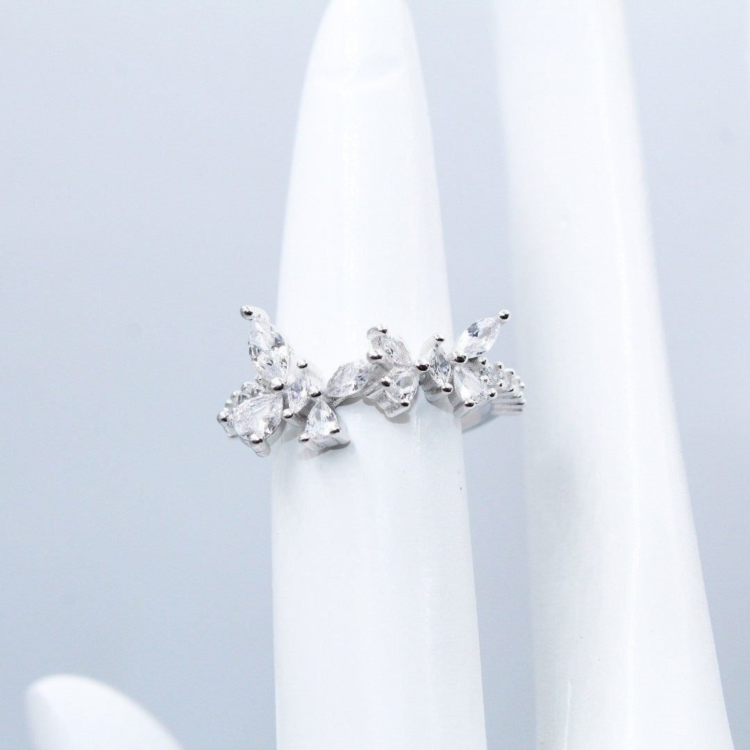 Cubic Zirconia Floral Ring: 925 Sterling Silver Leaf Design ( Size : US-5,6,7)