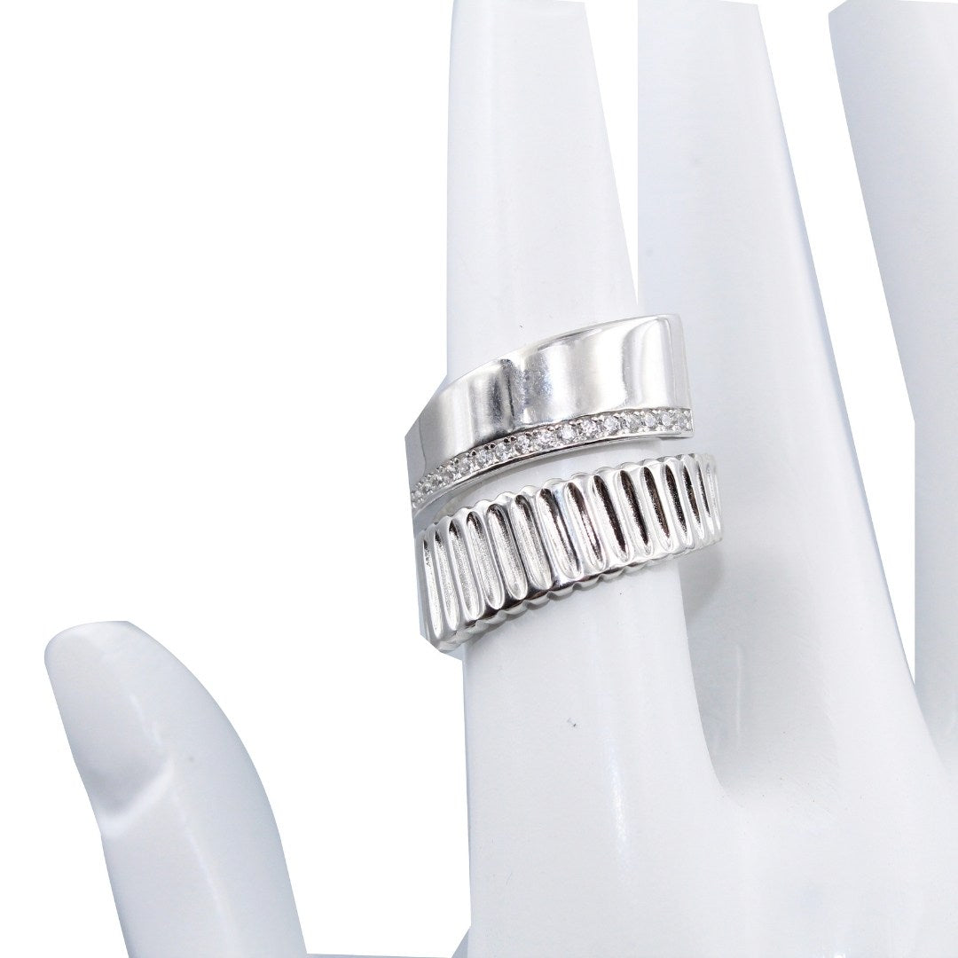 Textured 925 Sterling Silver Wide Band Ring: CZ Accent Statement Ring ( Size : Adjustable)