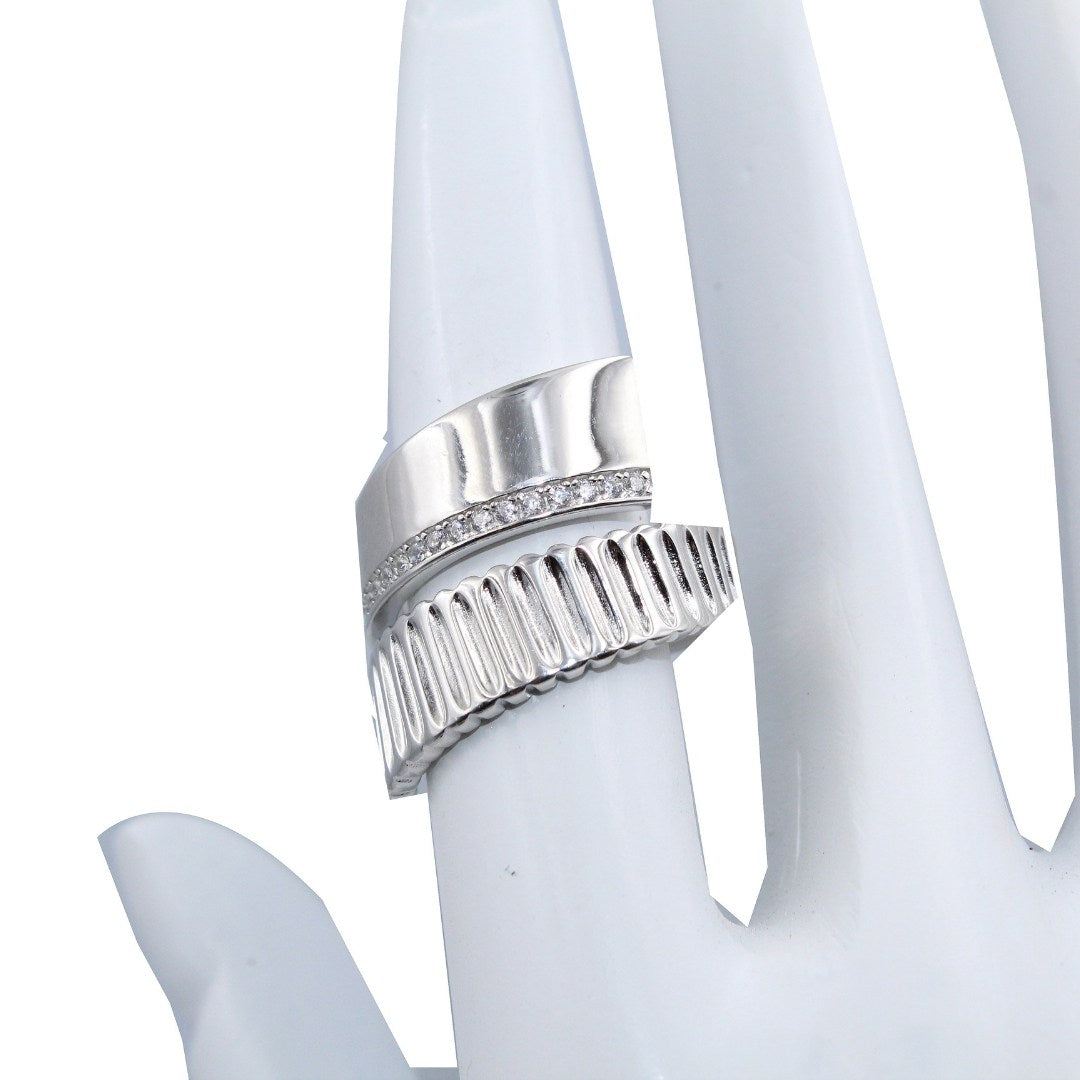 Textured 925 Sterling Silver Wide Band Ring: CZ Accent Statement Ring ( Size : Adjustable)