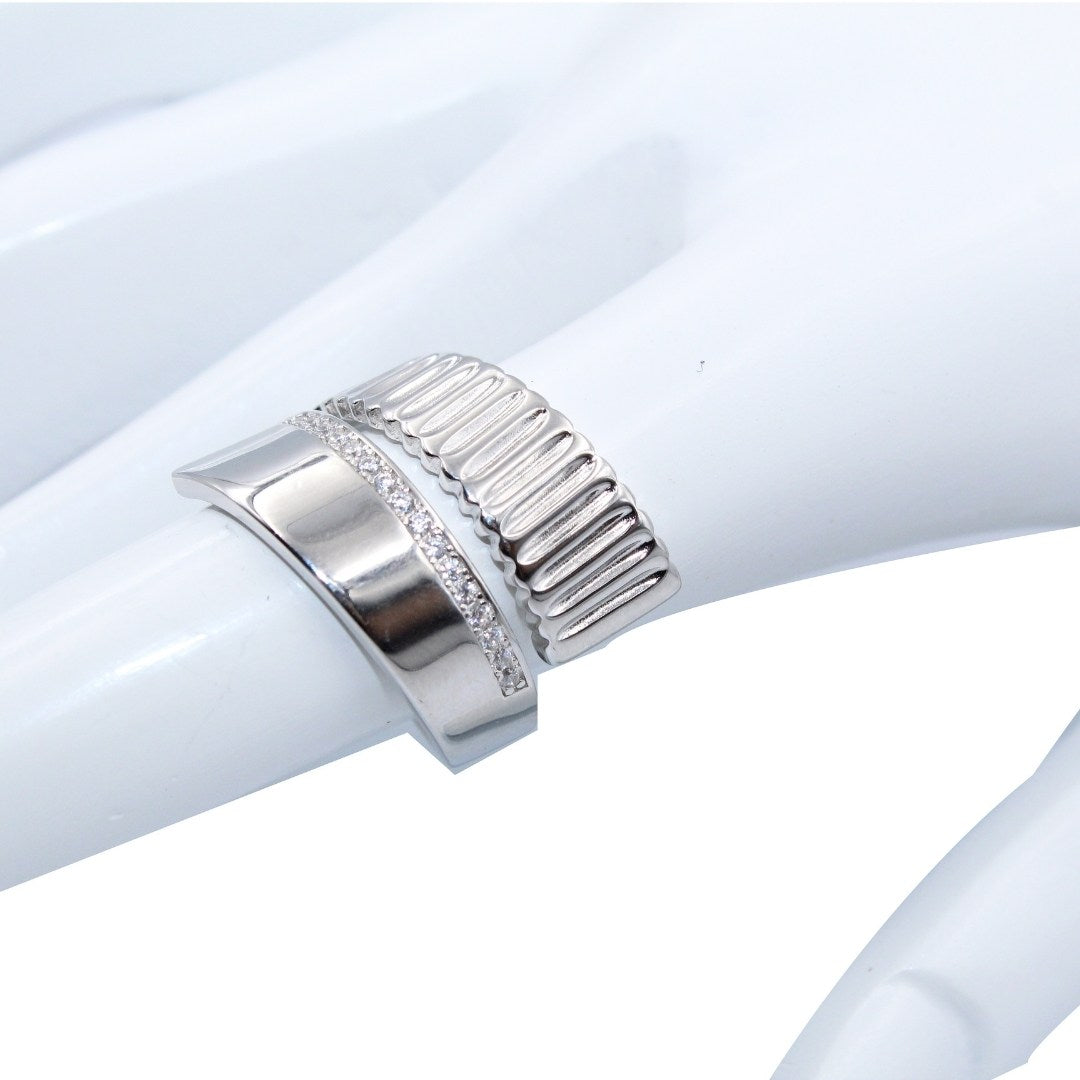 Textured 925 Sterling Silver Wide Band Ring: CZ Accent Statement Ring ( Size : Adjustable)
