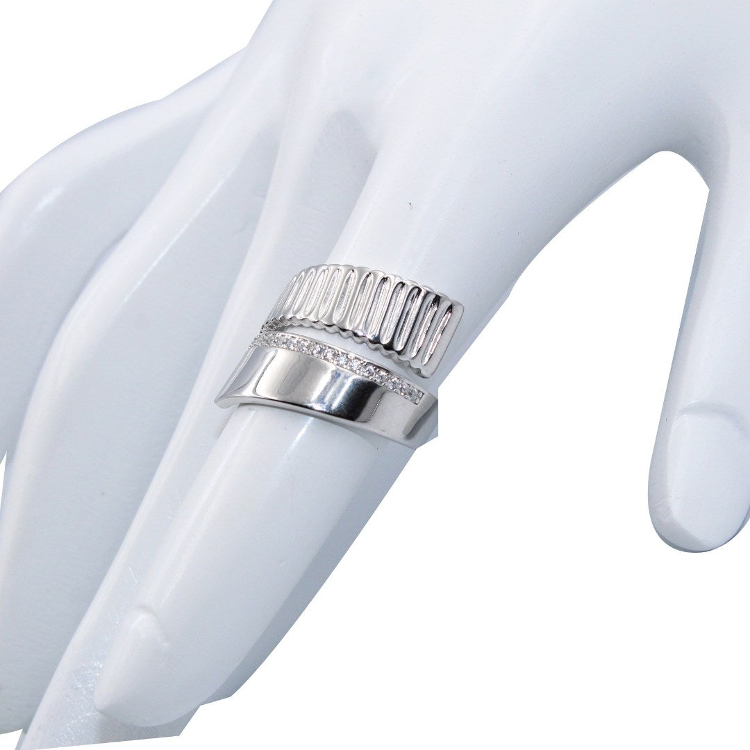 Textured 925 Sterling Silver Wide Band Ring: CZ Accent Statement Ring ( Size : Adjustable)