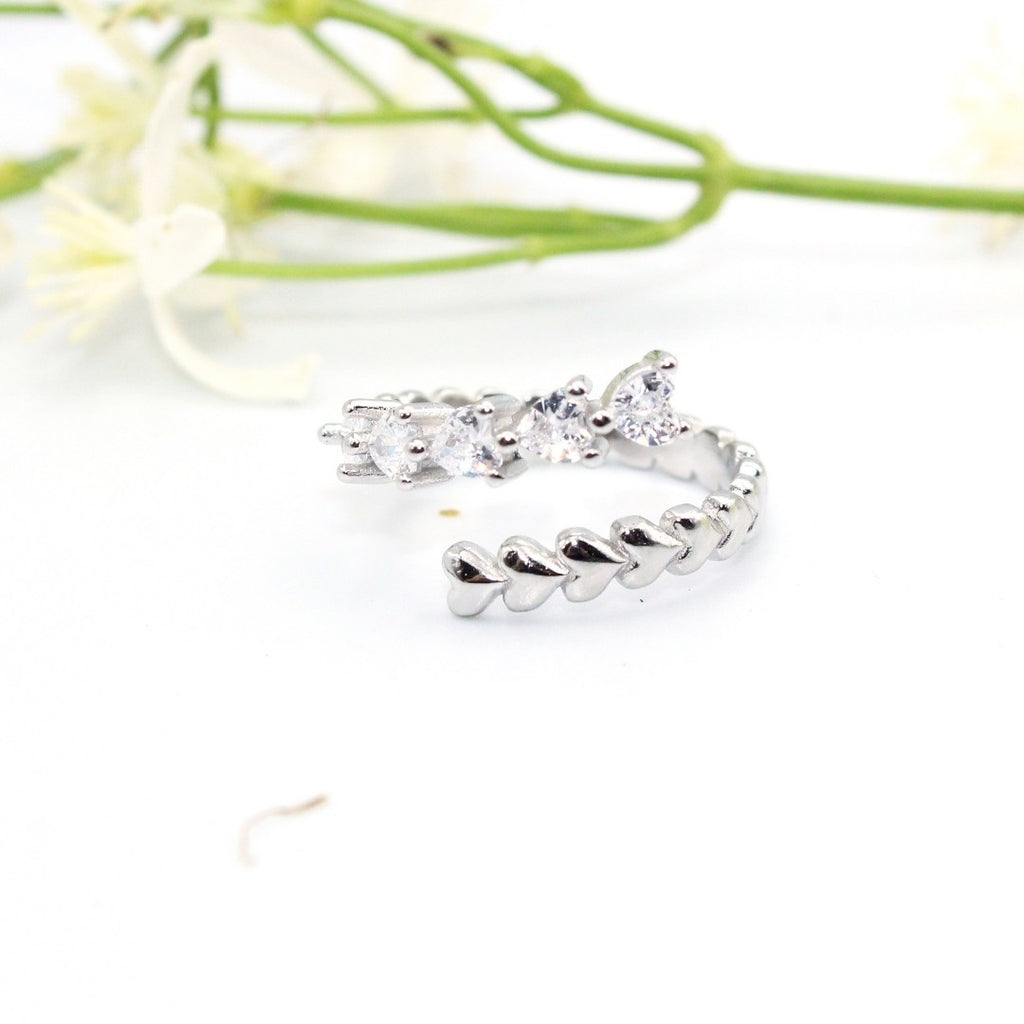 925 Sterling Silver Heart Ring: Cubic Zirconia Promise Band ( Size : 5,6,7 )