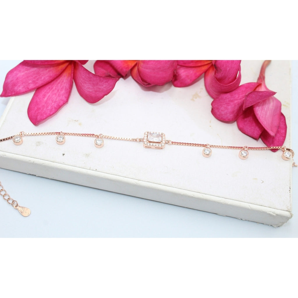Rose Gold CZ Bracelet: 925 Sterling Silver, Adjustable Crystal Chain