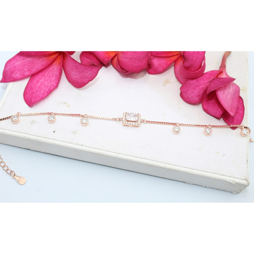 Rose Gold CZ Bracelet: 925 Sterling Silver, Adjustable Crystal Chain