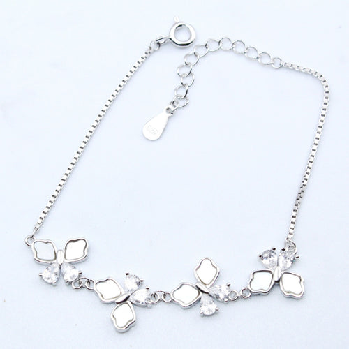925 Sterling Silver Butterfly Bracelet: Mother of Pearl & Crystal Accents